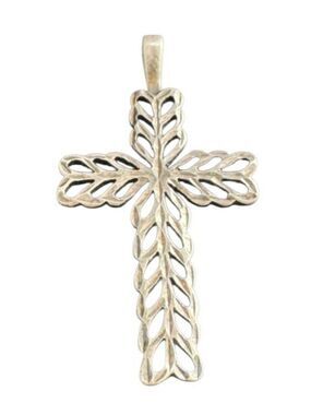Sterling Silver Leaf Cross Pendant Necklace 20 Inch